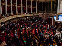 A minute of silence takes place for the victims of the floods in Spain at the National Assembly in Paris, France, on November 5, 2024. (