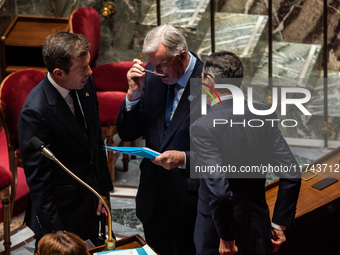 French Prime Minister Michel Barnier is at the National Assembly for question time in Paris, France, on November 5, 2024. (