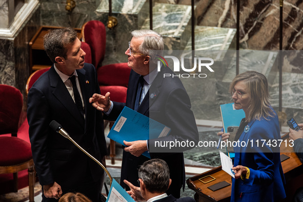 French Prime Minister Michel Barnier is at the National Assembly for question time in Paris, France, on November 5, 2024. 