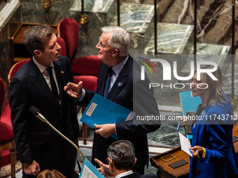 French Prime Minister Michel Barnier is at the National Assembly for question time in Paris, France, on November 5, 2024. (