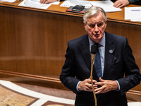 French Prime Minister Michel Barnier is at the National Assembly for question time in Paris, France, on November 5, 2024. (