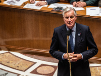 French Prime Minister Michel Barnier is at the National Assembly for question time in Paris, France, on November 5, 2024. (