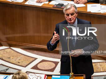 French Prime Minister Michel Barnier is at the National Assembly for question time in Paris, France, on November 5, 2024. (