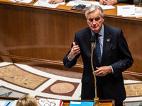 French Prime Minister Michel Barnier is at the National Assembly for question time in Paris, France, on November 5, 2024. (