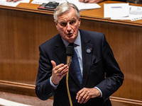 French Prime Minister Michel Barnier is at the National Assembly for question time in Paris, France, on November 5, 2024. (