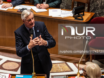 French Prime Minister Michel Barnier is at the National Assembly for question time in Paris, France, on November 5, 2024. (