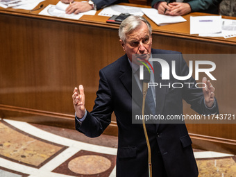 French Prime Minister Michel Barnier is at the National Assembly for question time in Paris, France, on November 5, 2024. (