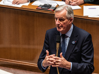 French Prime Minister Michel Barnier is at the National Assembly for question time in Paris, France, on November 5, 2024. (