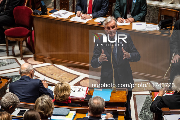 French Prime Minister Michel Barnier is at the National Assembly for question time in Paris, France, on November 5, 2024. 