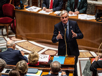 French Prime Minister Michel Barnier is at the National Assembly for question time in Paris, France, on November 5, 2024. (