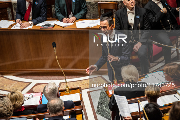 Interior Minister Bruno Retailleau is at the National Assembly for question time in Paris, France, on November 5, 2024. 