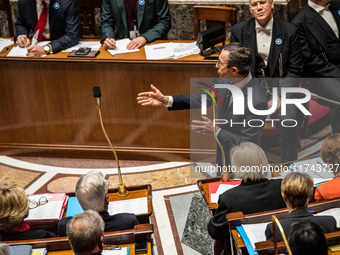 Interior Minister Bruno Retailleau is at the National Assembly for question time in Paris, France, on November 5, 2024. (