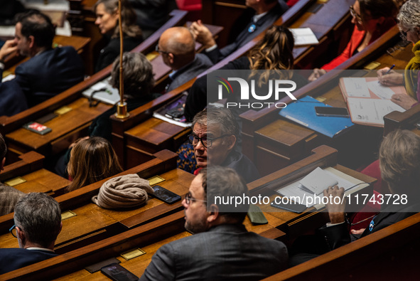 Olivier Faure, President of the Socialist Group, is in Parliament during the question session to the government in Paris, France, on Novembe...