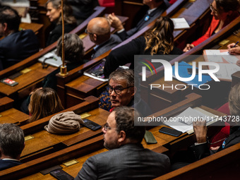 Olivier Faure, President of the Socialist Group, is in Parliament during the question session to the government in Paris, France, on Novembe...