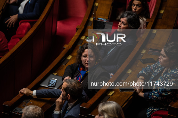 Crielle Chatelain, President of the Ecologist Group, participates in the question session to the government in Parliament in Paris, France,...