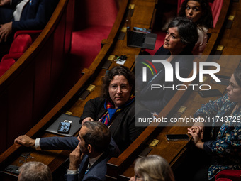 Crielle Chatelain, President of the Ecologist Group, participates in the question session to the government in Parliament in Paris, France,...