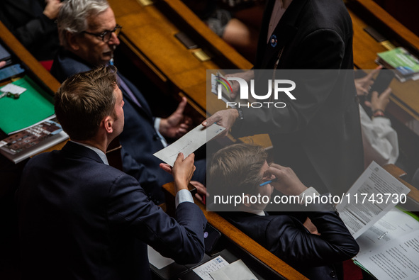 Delivery of letters occurs in Parliament during the question session to the government in Paris, France, on November 5, 2024. 