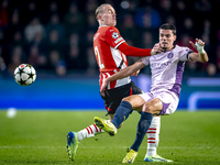 PSV Eindhoven defender Rick Karsdorp and Girona FC defender Miguel Gutierrez play during the match between PSV and Girona at the Philips Sta...