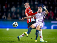 PSV Eindhoven defender Rick Karsdorp and Girona FC defender Miguel Gutierrez play during the match between PSV and Girona at the Philips Sta...