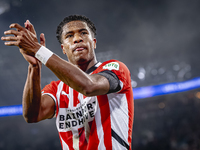 PSV Eindhoven defender Ryan Flamingo scores the 1-0 and celebrates the goal during the match between PSV and Girona at the Philips Stadium f...