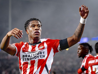 PSV Eindhoven defender Ryan Flamingo scores the 1-0 and celebrates the goal during the match between PSV and Girona at the Philips Stadium f...