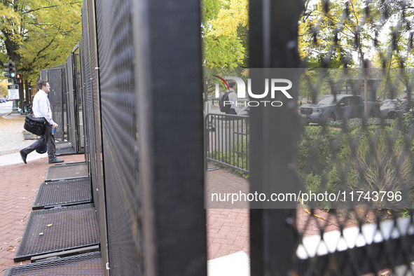 High fences surround the White House during the presidential election in Washington, DC, USA, on November 5, 2024, at Lafayette Park. 