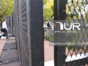 High fences surround the White House during the presidential election in Washington, DC, USA, on November 5, 2024, at Lafayette Park. (