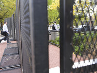 High fences surround the White House during the presidential election in Washington, DC, USA, on November 5, 2024, at Lafayette Park. (