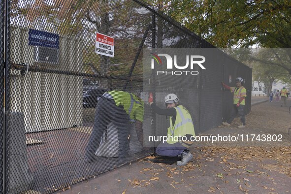 High fences surround the White House during the presidential election in Washington, DC, USA, on November 5, 2024, at Lafayette Park. 