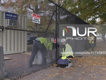 High fences surround the White House during the presidential election in Washington, DC, USA, on November 5, 2024, at Lafayette Park. (