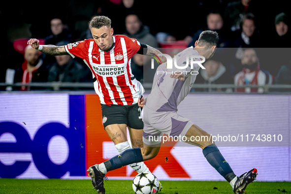 PSV Eindhoven forward Noa Lang plays during the match between PSV and Girona at the Philips Stadium for the UEFA Champions League - League p...