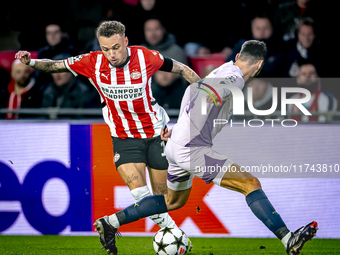 PSV Eindhoven forward Noa Lang plays during the match between PSV and Girona at the Philips Stadium for the UEFA Champions League - League p...