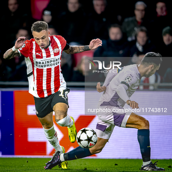 PSV Eindhoven forward Noa Lang plays during the match between PSV and Girona at the Philips Stadium for the UEFA Champions League - League p...