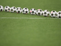 The official UEFA Champions League match balls are seen before the UEFA Champions League match between Sporting CP and Manchester City at Jo...