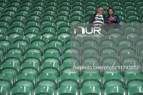 Sporting CP fans await the start of the UEFA Champions League match between Sporting CP and Manchester City at Jose Alvalade Stadium in Lisb...