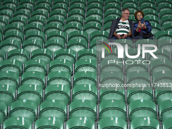 Sporting CP fans await the start of the UEFA Champions League match between Sporting CP and Manchester City at Jose Alvalade Stadium in Lisb...