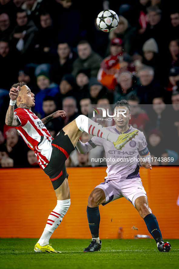 PSV Eindhoven forward Noa Lang plays during the match between PSV and Girona at the Philips Stadium for the UEFA Champions League - League p...