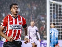 PSV Eindhoven defender Ryan Flamingo scores the 1-0 and celebrates the goal during the match between PSV and Girona at the Philips Stadium f...