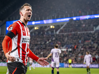 PSV Eindhoven forward Luuk de Jong celebrates the goal during the match between PSV and Girona at the Philips Stadium for the UEFA Champions...