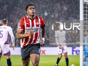 PSV Eindhoven defender Ryan Flamingo scores the 1-0 and celebrates the goal during the match between PSV and Girona at the Philips Stadium f...