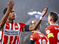 PSV Eindhoven defender Ryan Flamingo scores the 1-0 and celebrates the goal during the match between PSV and Girona at the Philips Stadium f...