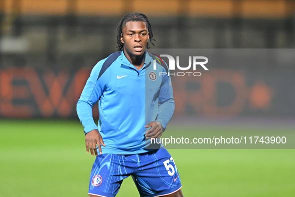 Donnell McNeilly of Chelsea warms up during the EFL Trophy match between Cambridge United and Chelsea Under 21s at the Cledara Abbey Stadium...