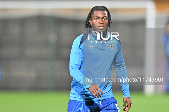 Donnell McNeilly of Chelsea warms up during the EFL Trophy match between Cambridge United and Chelsea Under 21s at the Cledara Abbey Stadium...