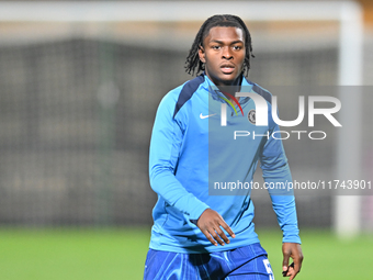 Donnell McNeilly of Chelsea warms up during the EFL Trophy match between Cambridge United and Chelsea Under 21s at the Cledara Abbey Stadium...