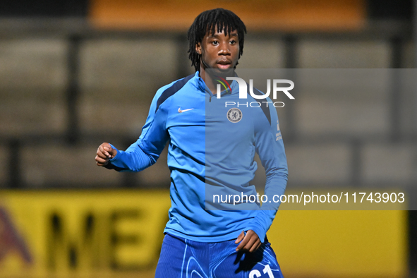 Reiss Russell Denny of Chelsea warms up during the EFL Trophy match between Cambridge United and Chelsea Under 21s at the Cledara Abbey Stad...