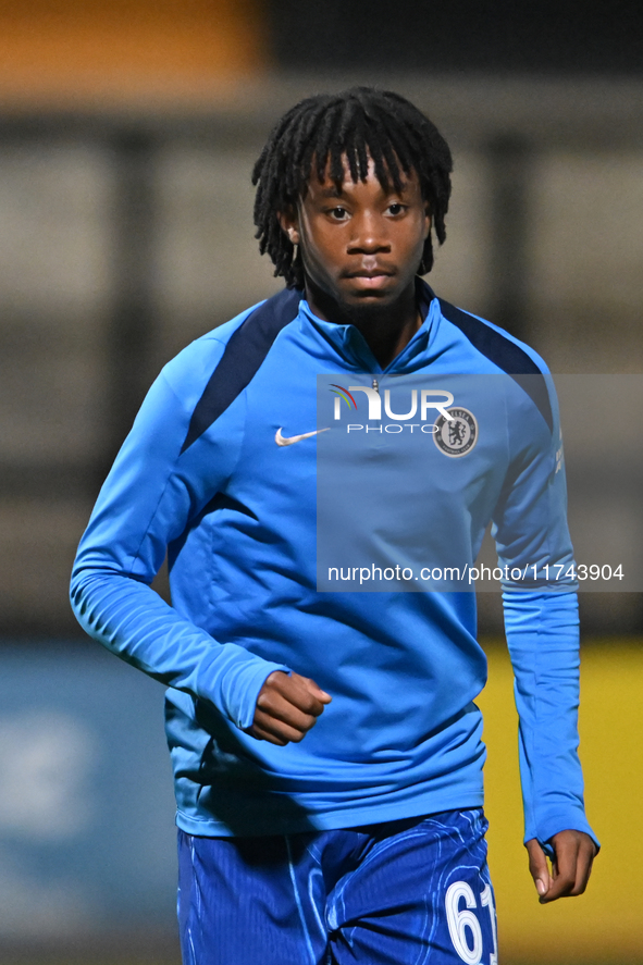 Reiss Russell Denny of Chelsea warms up during the EFL Trophy match between Cambridge United and Chelsea Under 21s at the Cledara Abbey Stad...