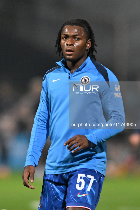 Donnell McNeilly of Chelsea warms up during the EFL Trophy match between Cambridge United and Chelsea Under 21s at the Cledara Abbey Stadium...