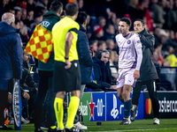 Girona FC defender Arnau Martinez receives a red card and leaves the pitch during the match between PSV and Girona at the Philips Stadium fo...