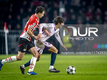 PSV Eindhoven defender Olivier Boscagli and Girona FC forward Bryan Gil play during the match between PSV and Girona at the Philips Stadium...