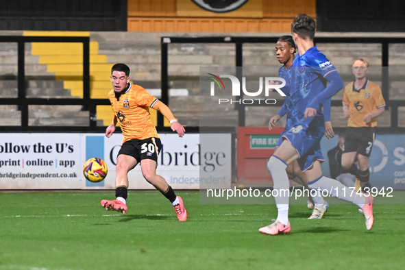 Glenn McConnell (30 Cambridge United) crosses the ball during the EFL Trophy match between Cambridge United and Chelsea Under 21s at the Cle...